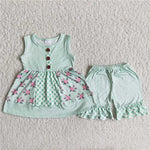 sleeveless floral shorts set girl summer outfit
