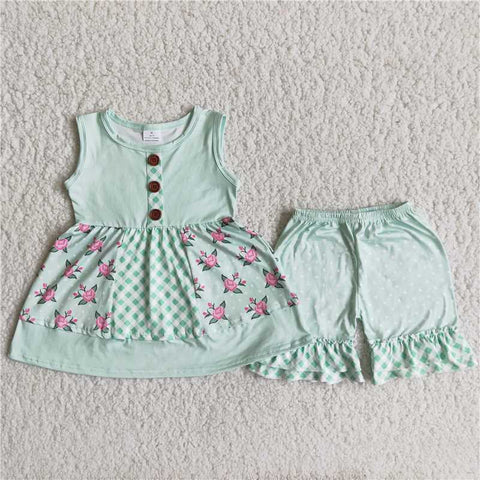 sleeveless floral shorts set girl summer outfit