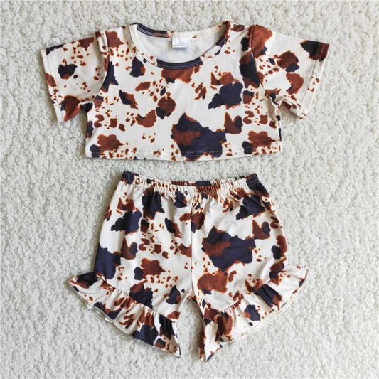 cow print shorts set girl summer clothes