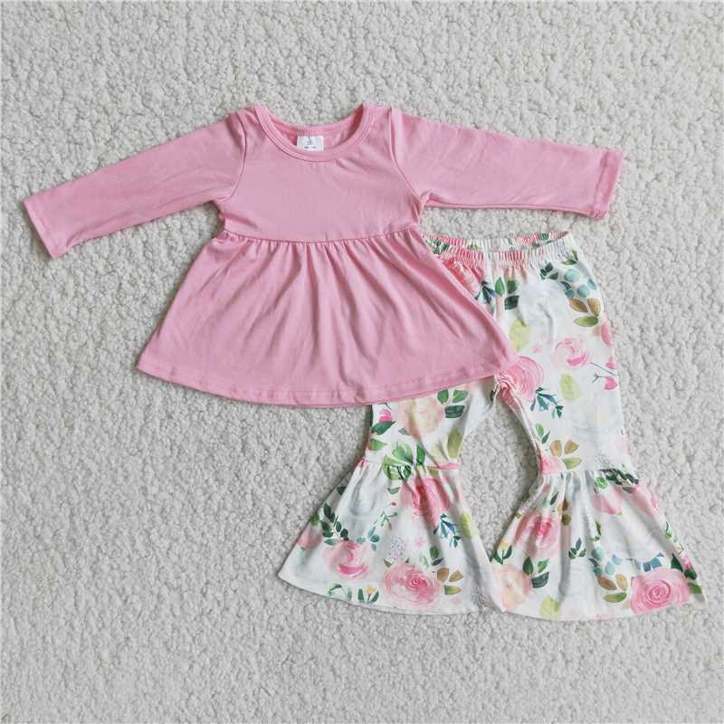 Pink Cotton Top Floral Bells Outfit