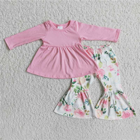 Pink Cotton Top Floral Bells Outfit