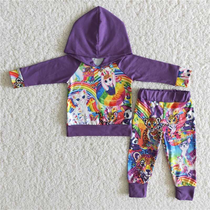 Boy Purple Cartoon Tiger Hoodie Set