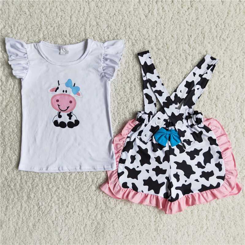 girl’s outfit cow overall shorts set