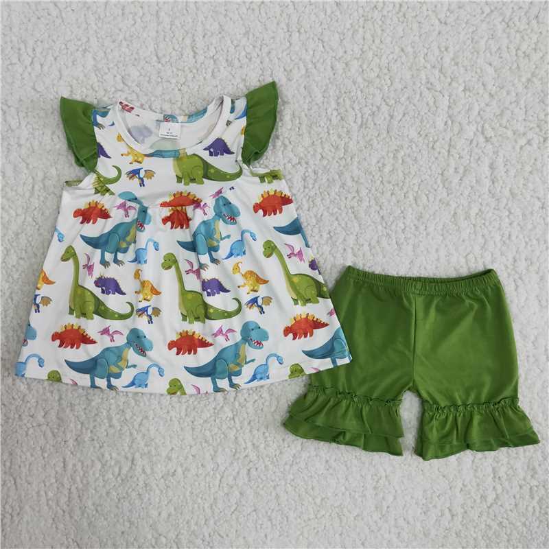 Dinosaur Print Green Shorts Set