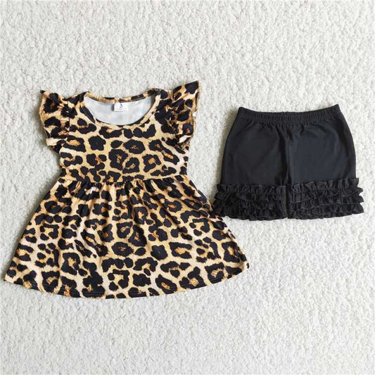 cheetah top black ruffle shorts set