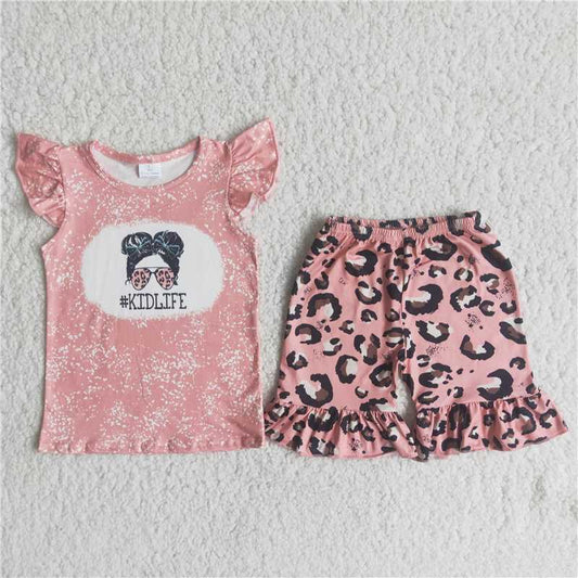 pink kidlife leopard shorts set D13-12
