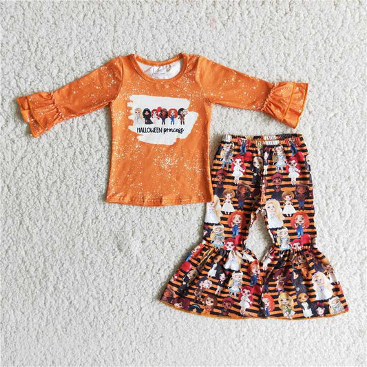 Cartoon Print Halloween Outfit Orange