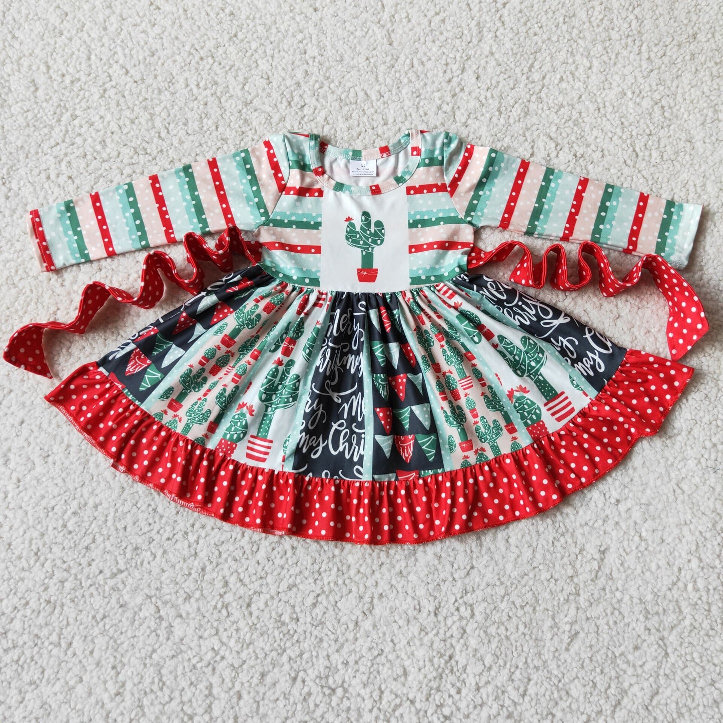 Christmas Cactus Twirly Dress Girls Boutiques