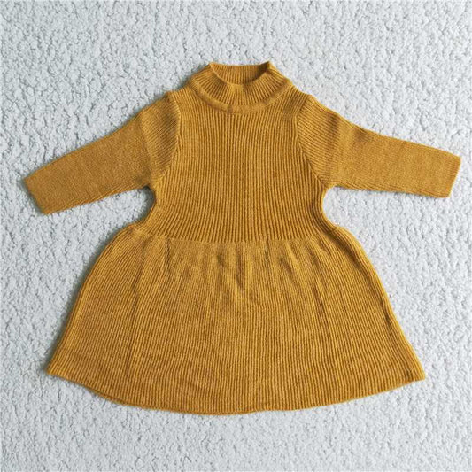 Mustard Solid Color Sweater Dress