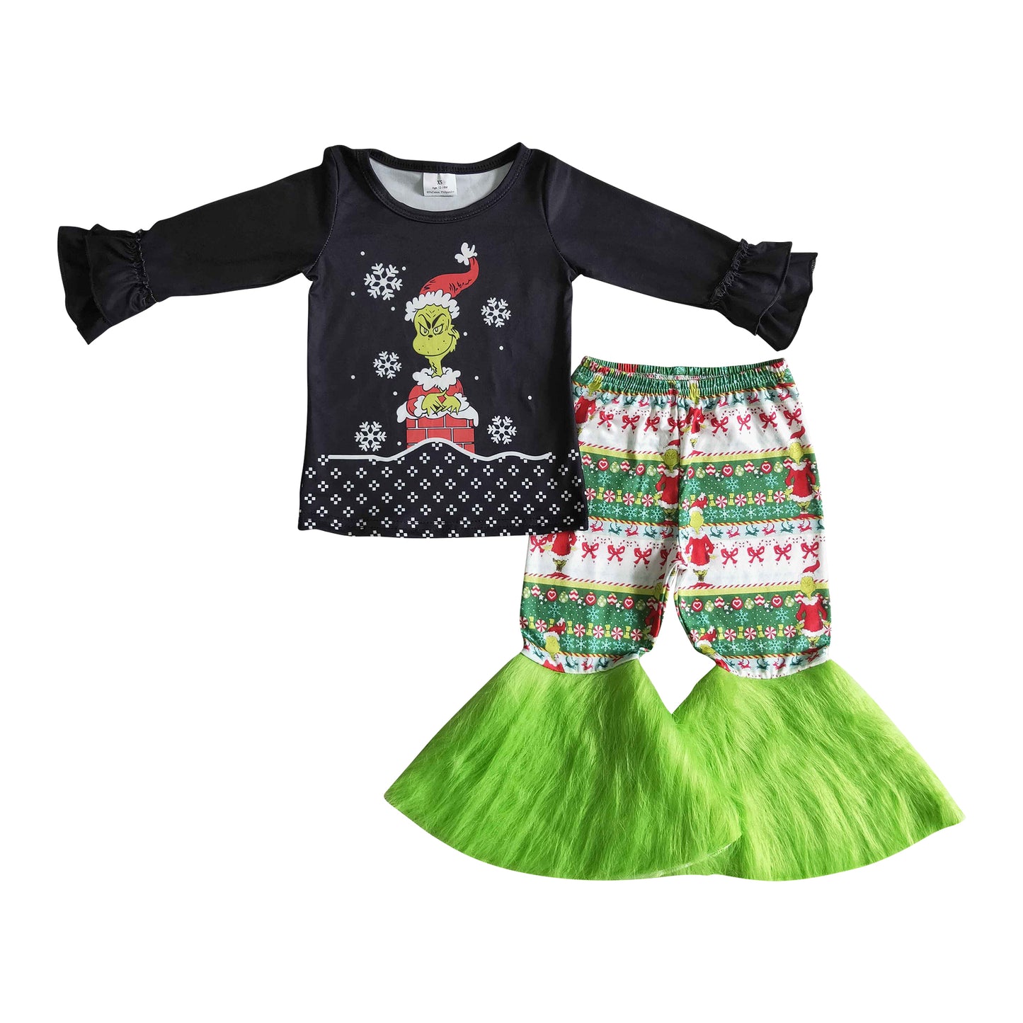 girl christmas boutique green fur bottom clothes set