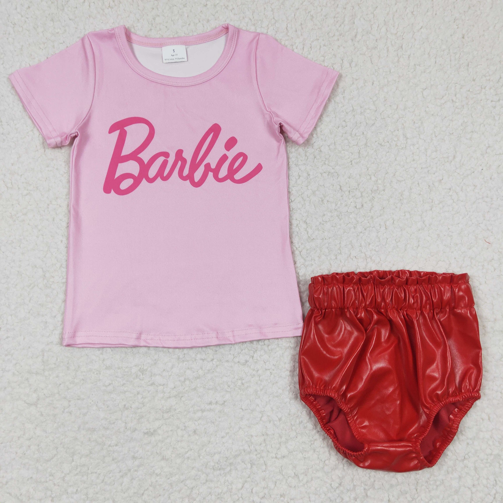 red leather bloomer baby clothing