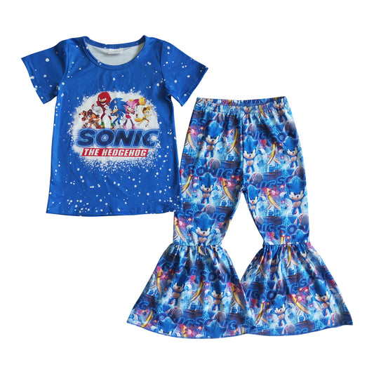 girl blue character pants set