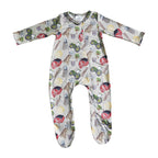 farm print baby romper with zip