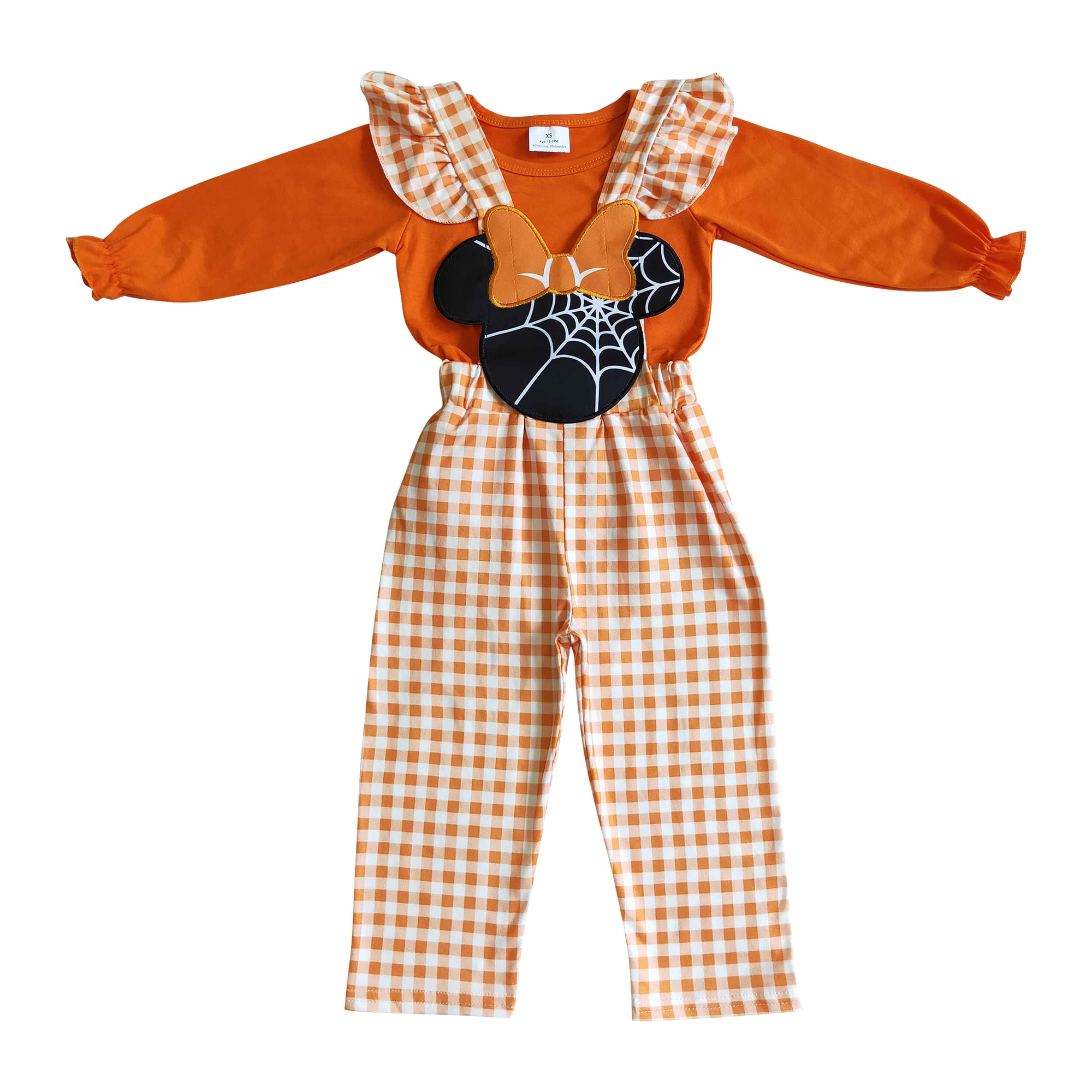 kids clothing orange plaid overal outfit for halloween