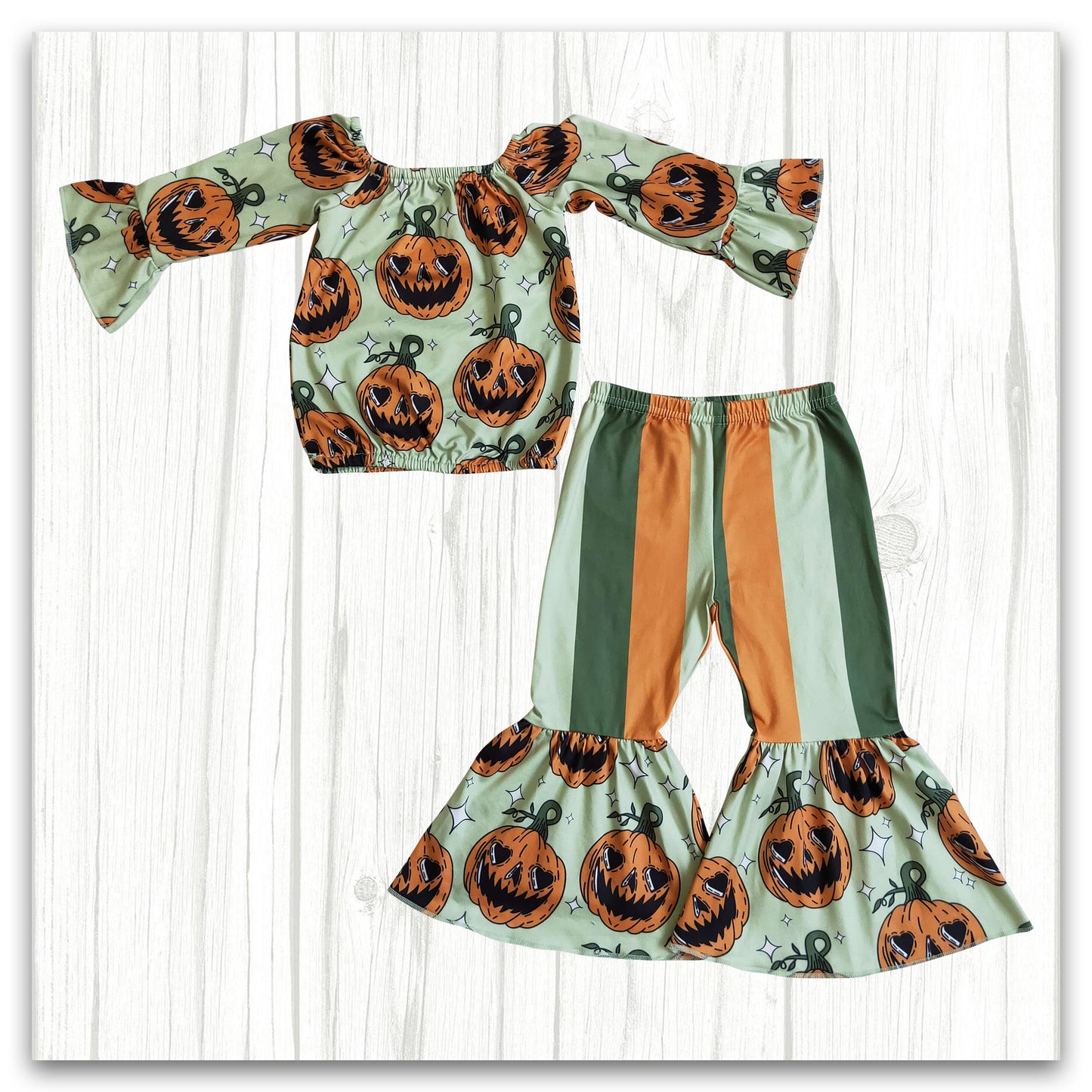 fall pumpkin face outfit stripe pants set