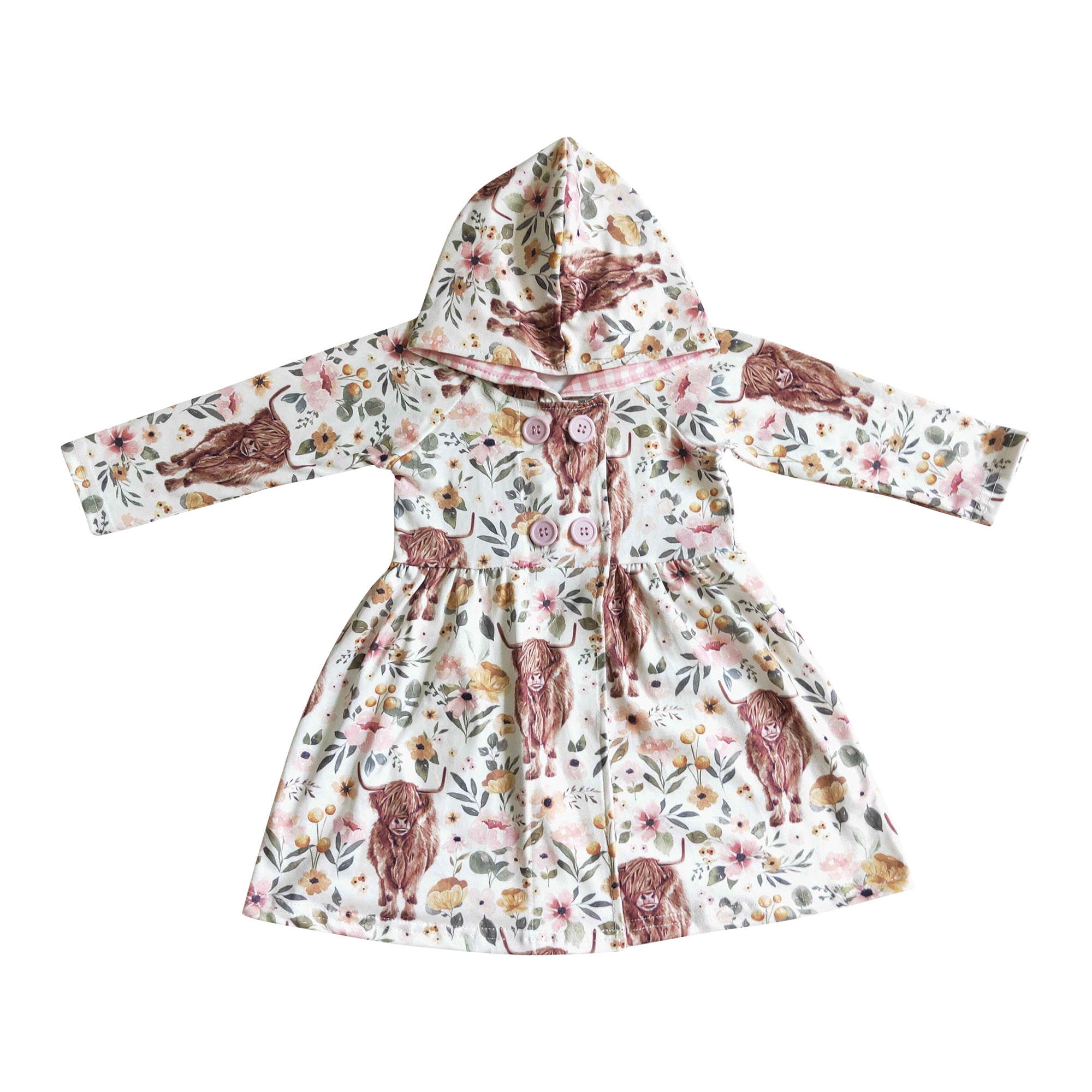 highland cows hoodie dress pink floral