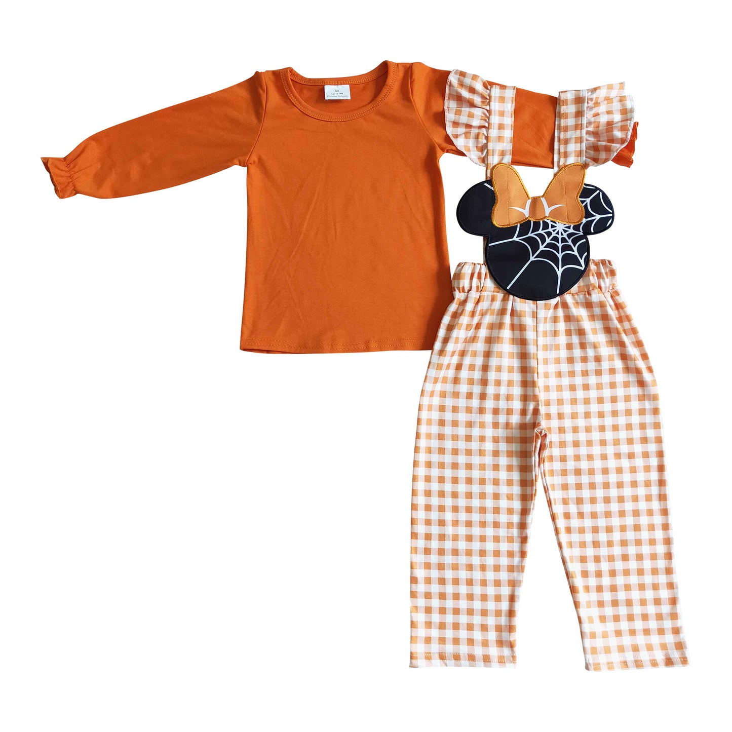 kids clothing orange plaid overal outfit for halloween