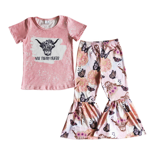 girl clothes set pink not today heifer outfit butterfly pants set