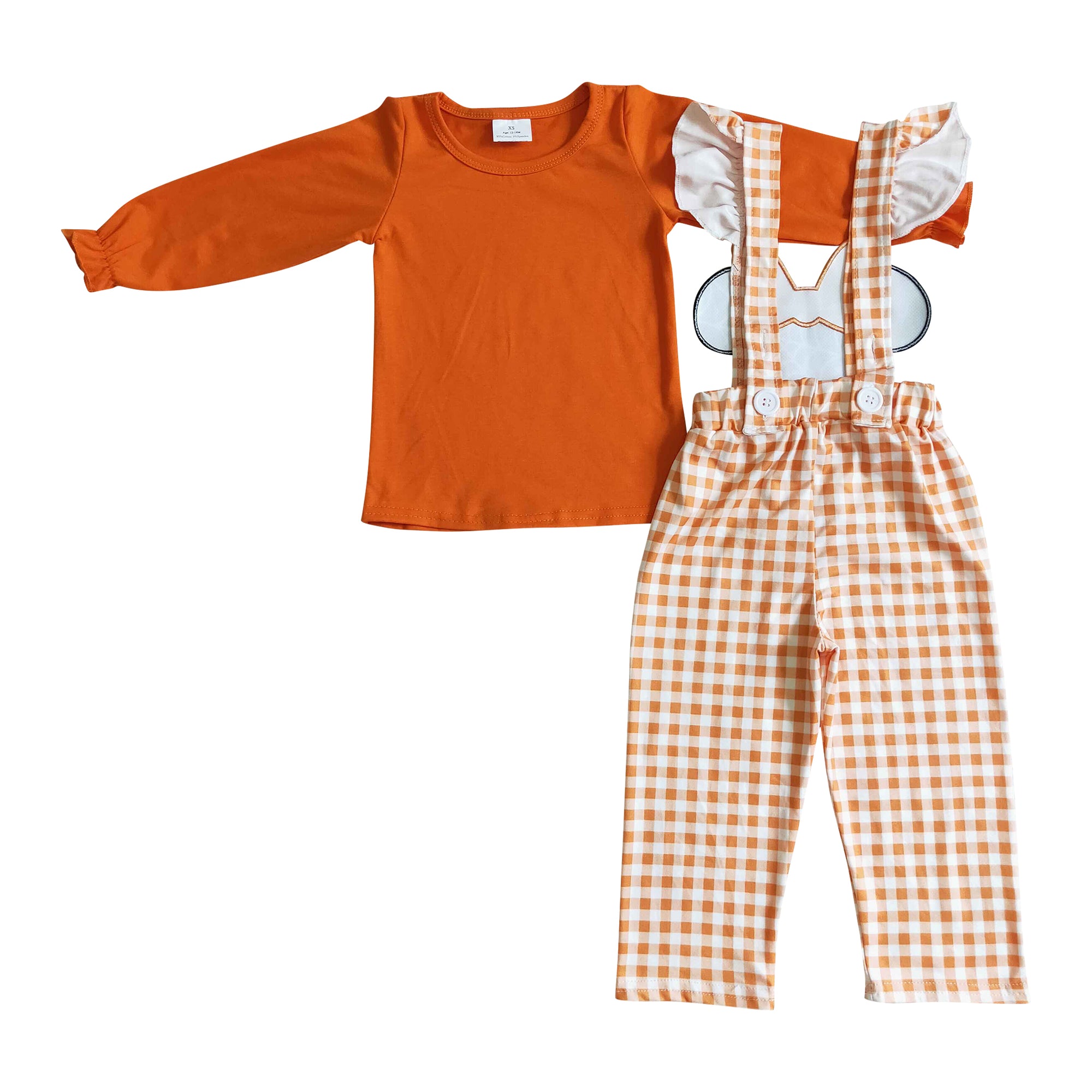 kids clothing orange plaid overal outfit for halloween