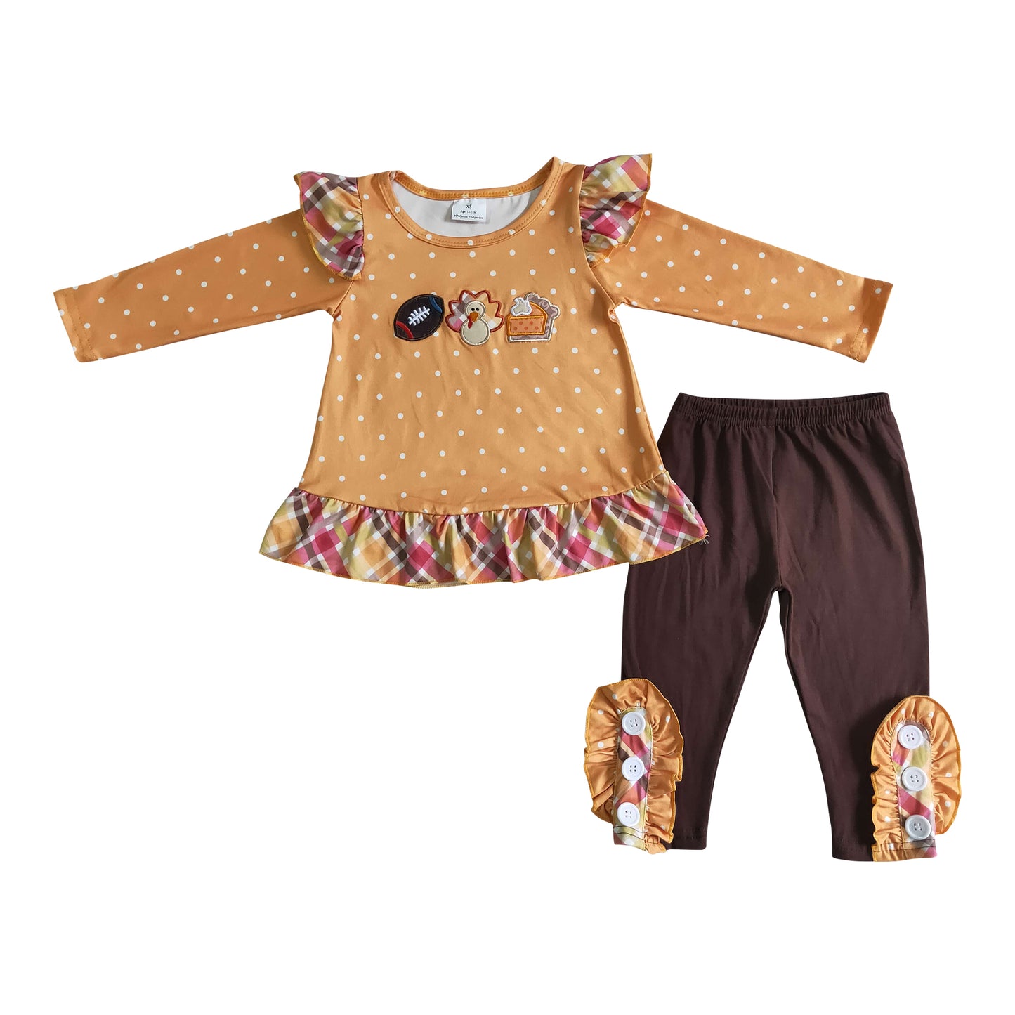 girl's outfit fall turkey pie embroidery clothes set