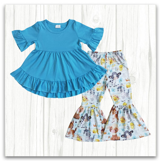 girl cotton ruffle to cow bells outfit