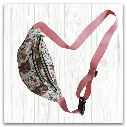 pink highland cow belt bag