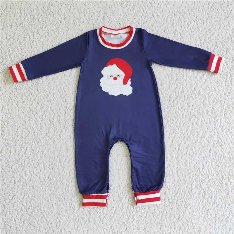 girl navy blue santa print match red stripe pants set