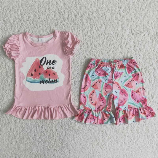 one in a melon girl shorts set children clothing