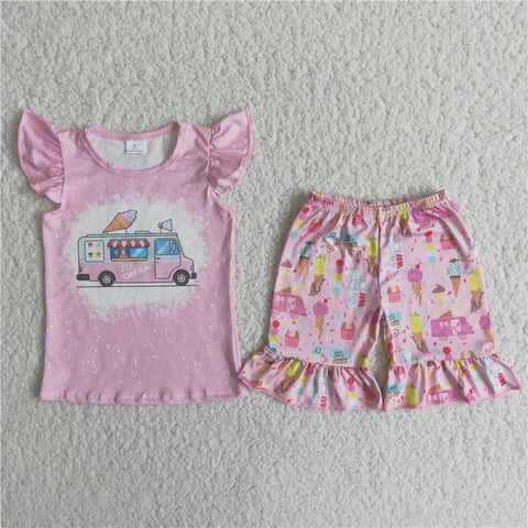 pink ice-cream shorts set girl summer outfit C6-11