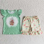guitar beach shorts set kids girl summer clothing C6-3
