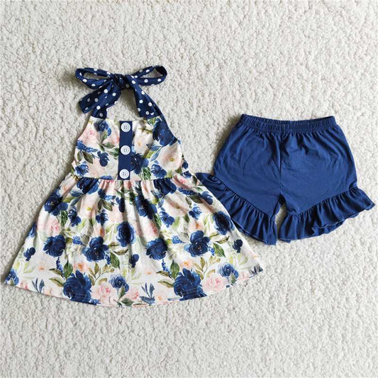 girl’s floral halter shorts set outfit kids clothing