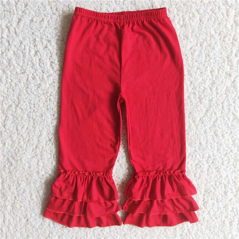 Solid Cotton Red Ruffle Pants