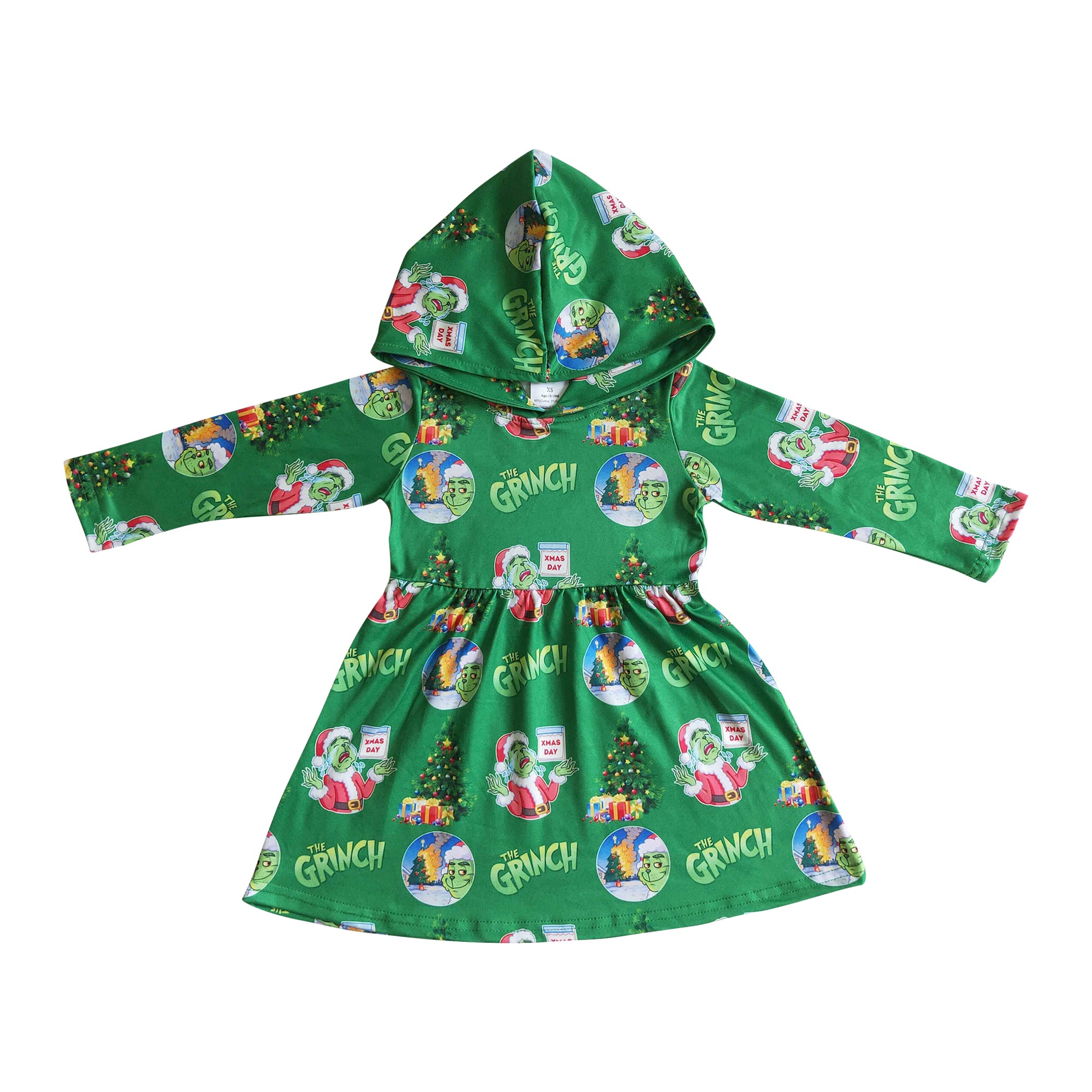 Christmas clothing girl’s green hoodie dress