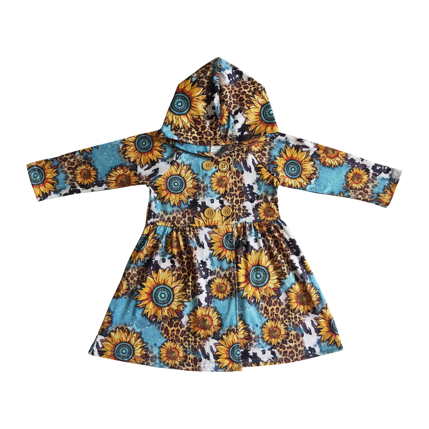 kids fall clothing sunflower with leopard print hoodie dress for girl