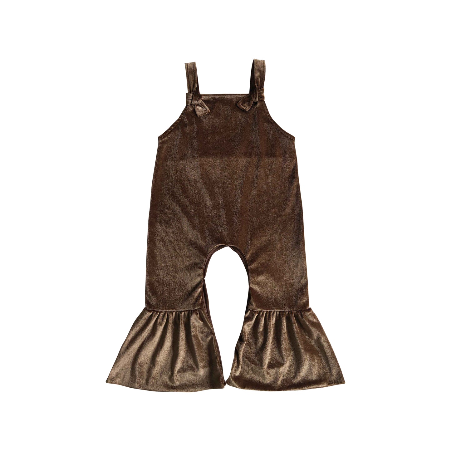 sleeveless brown velvet jumpsuit with snap kids clothing