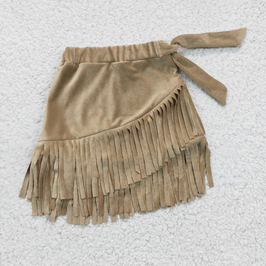 Khaki tassels baby girls western skirt