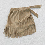 Khaki tassels baby girls western skirt