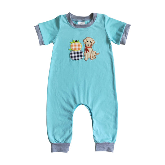 baby boy cotton blue embroidery romper autumn