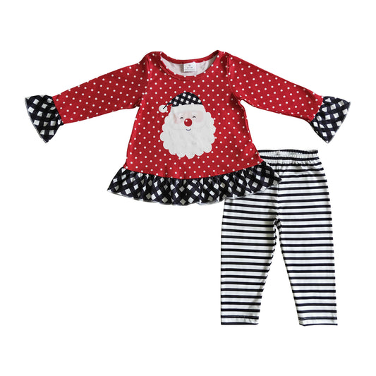 girl christmas clothing red dots top with santa leggings clothes set
