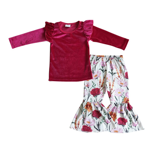 girls clothing velvet top autumn floral outfit
