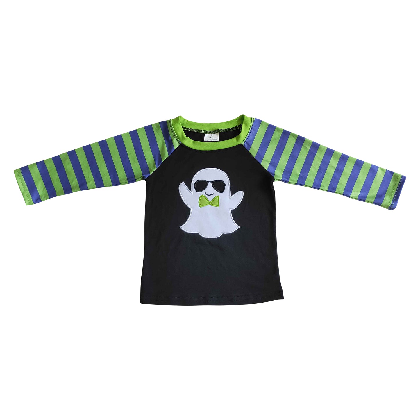 halloween stripe sleeve boo embroidery shirt for baby boy