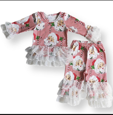 christmas pink santa tutu outfit girl’s clothing