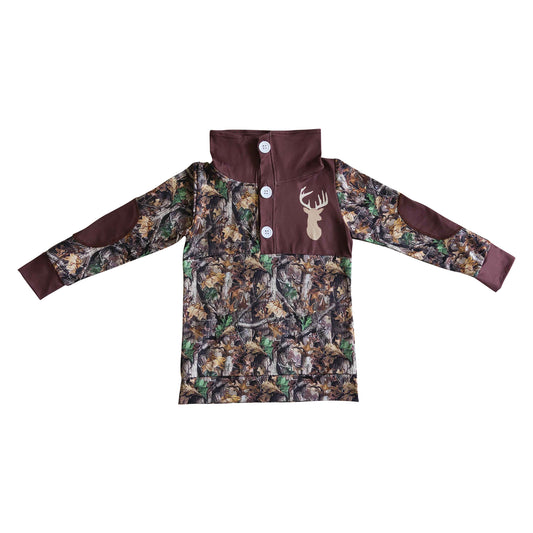 boy camo brown pullover with deer print