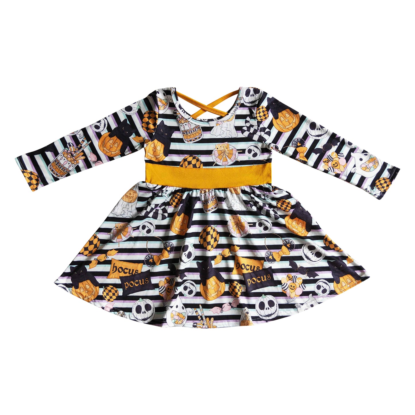 long sleeve cross halloween candy print dress for baby girl