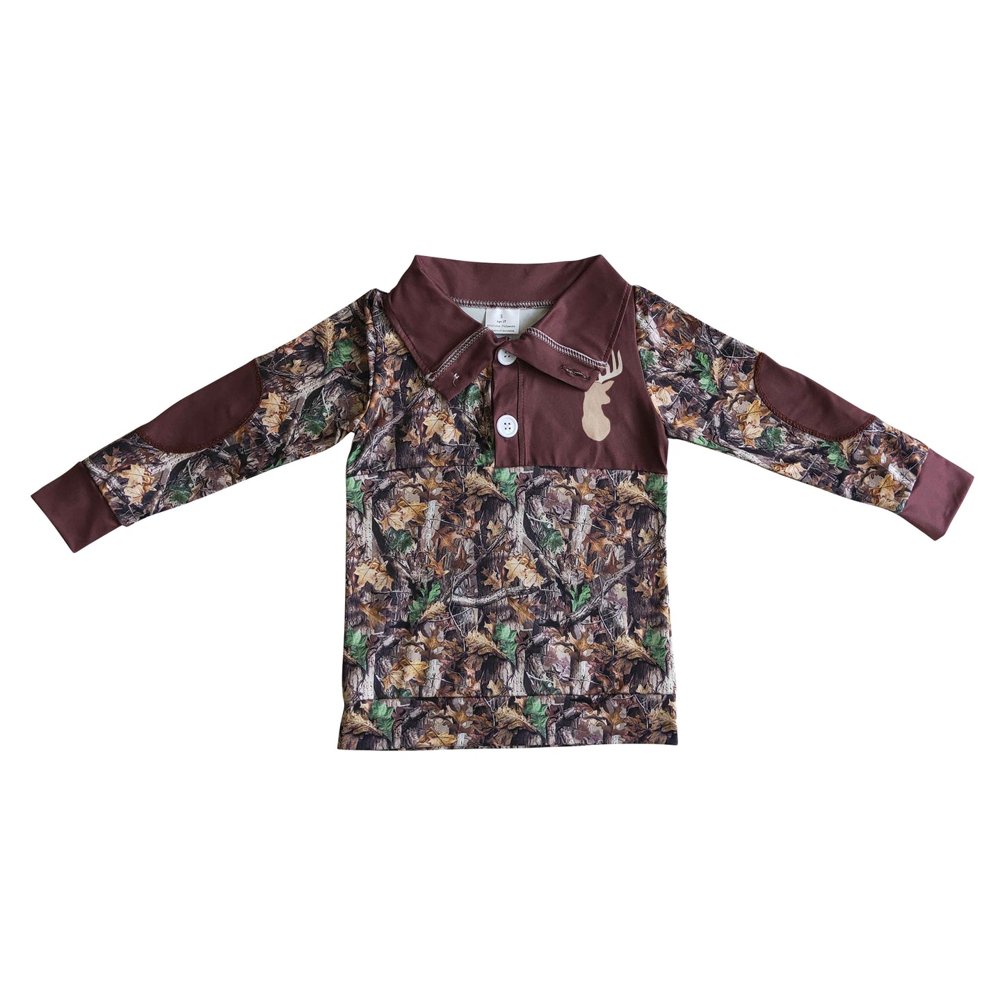 boy camo brown pullover with deer print