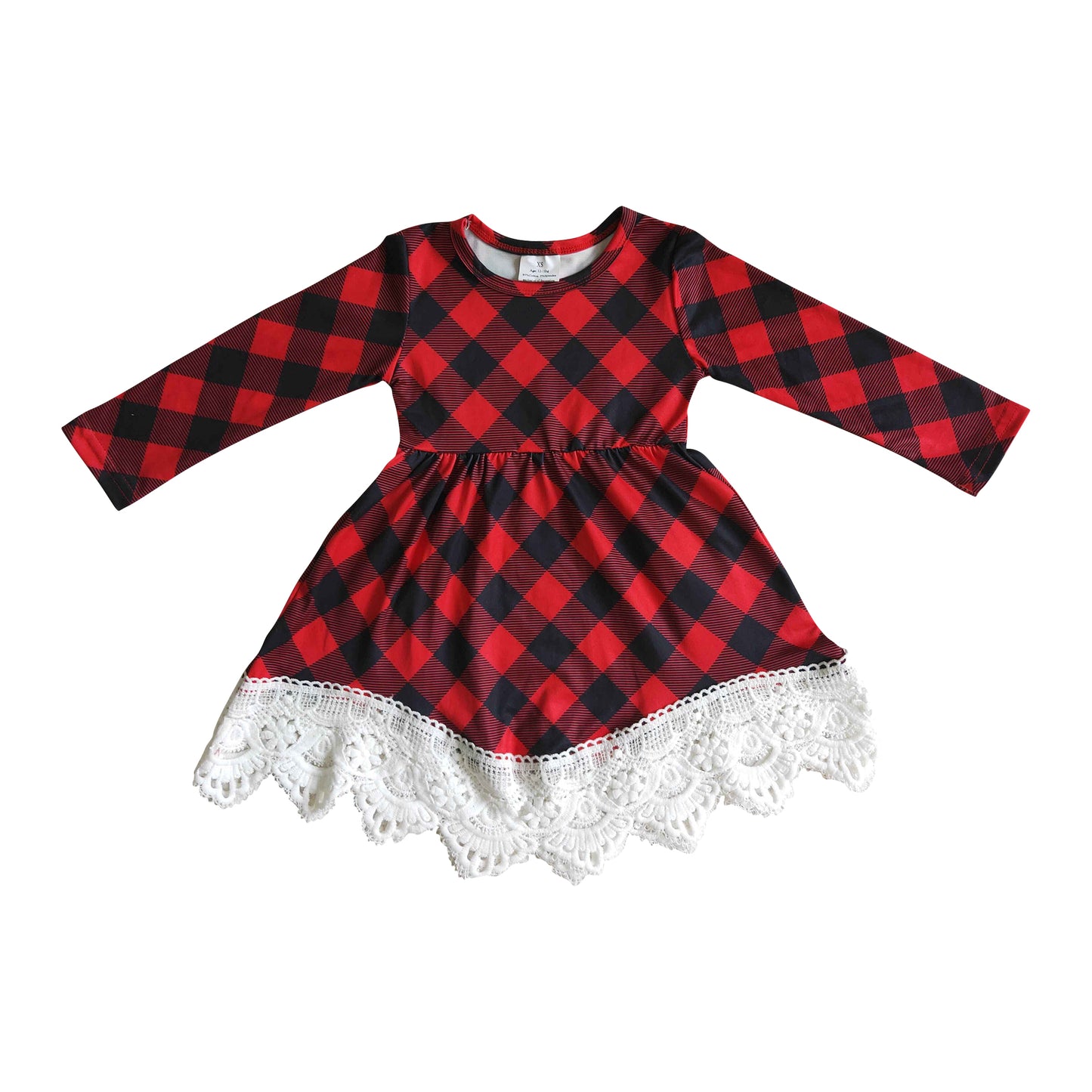 black red plaid lace dress for christmas girl's boutique clothing