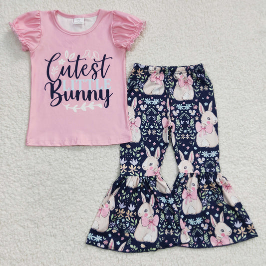pink cutest easter bunny bell bottom pants set