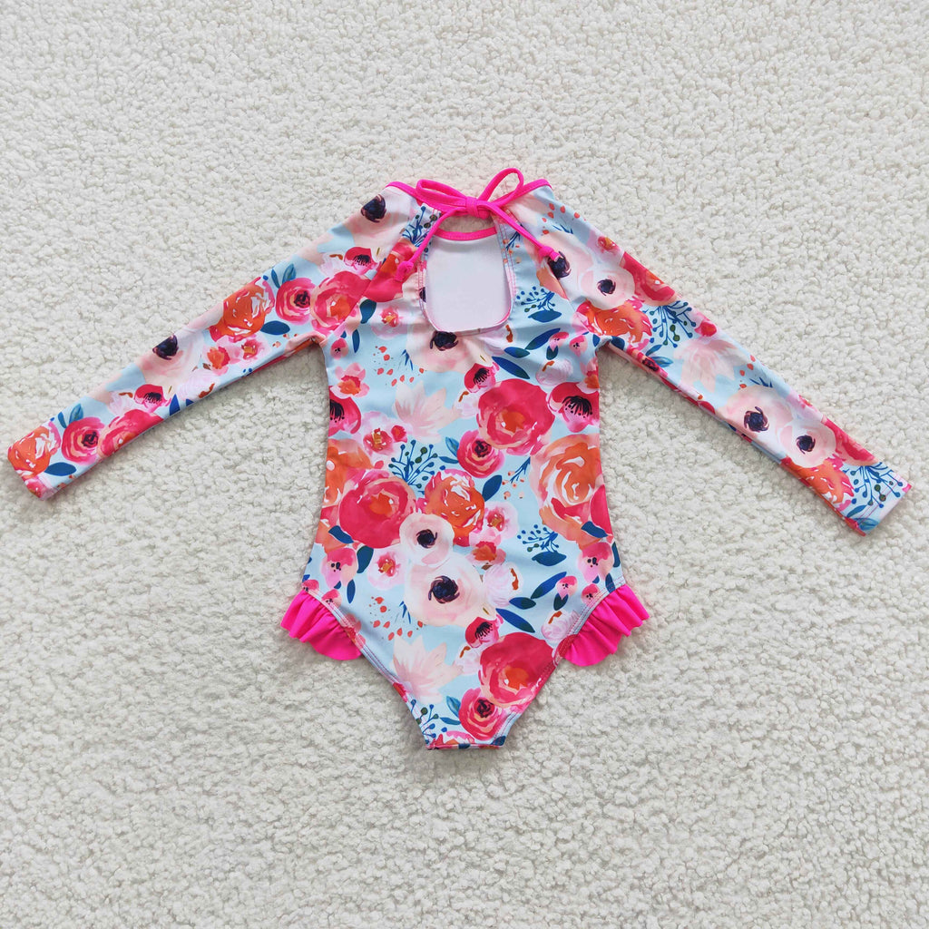 Pink Flower Dream Rash Guard Swim Suit