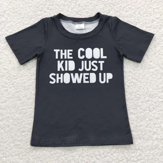kids black tee the cool kid just showed up