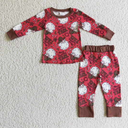 merry christmas yall howdy santa pajamas set boy BLP0120